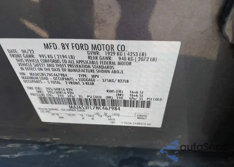 2022 Ford Ecosport S из США, поврежденный, VIN MAJ6S3FL7NC467984